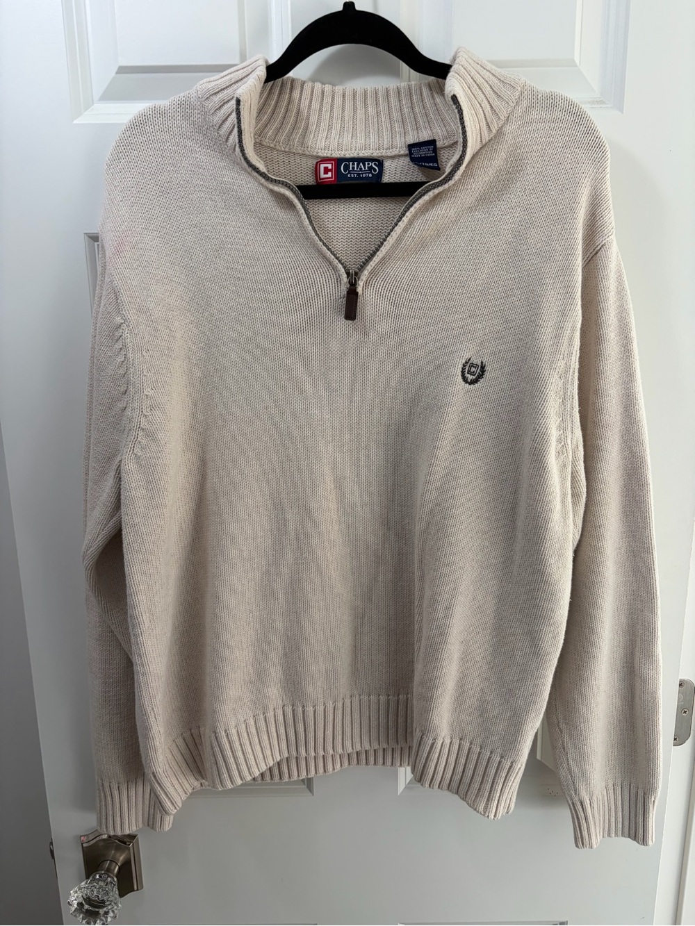 Vintage Chaps Men's Quarter Zip 100% Cotton Sweater Light Beige XL